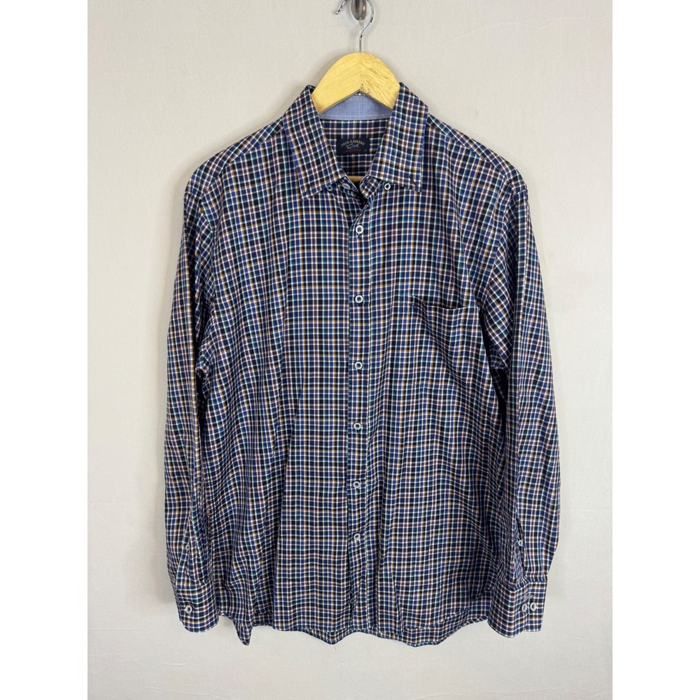 Paul & Shark Yachting Mens Navy Blue Plaid Long Sleeve Button Down Shirt Size 42